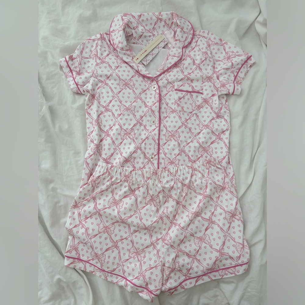 roller rabbit x loveshackfancy pink bow pajamas xs brand new